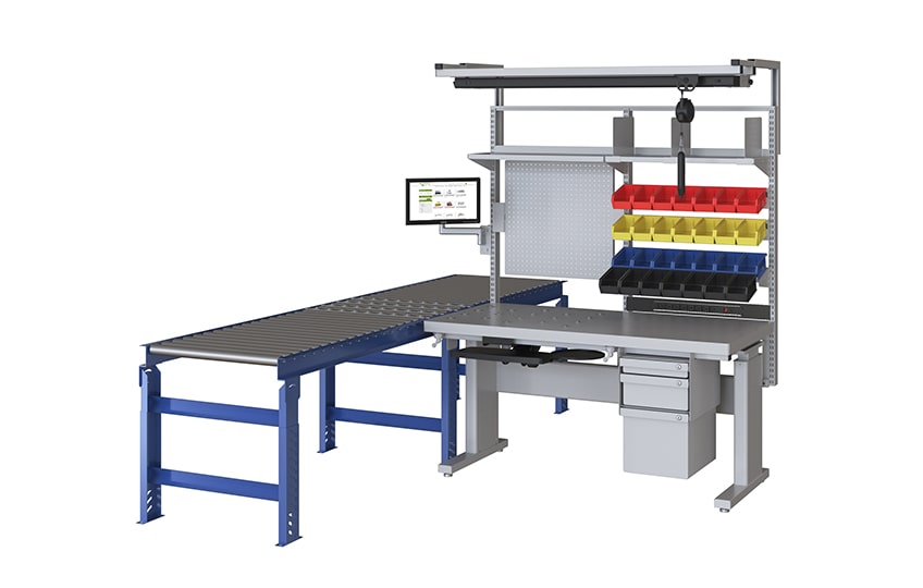Custom assembly workbench with conveyor