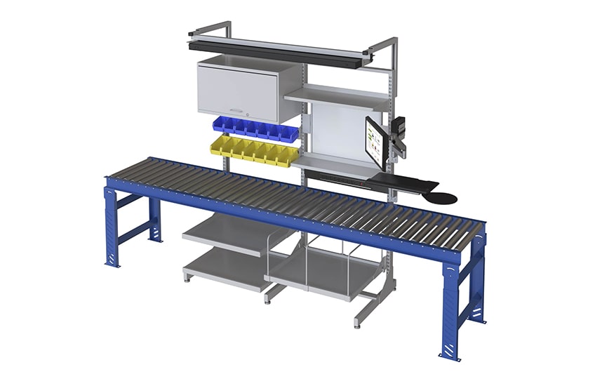 Custom standing workbench over conveyor