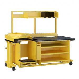 Custom Packing Workstation with Cutouts Pull out Shelves