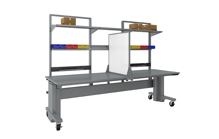 heavy duty workbench with work surface divider