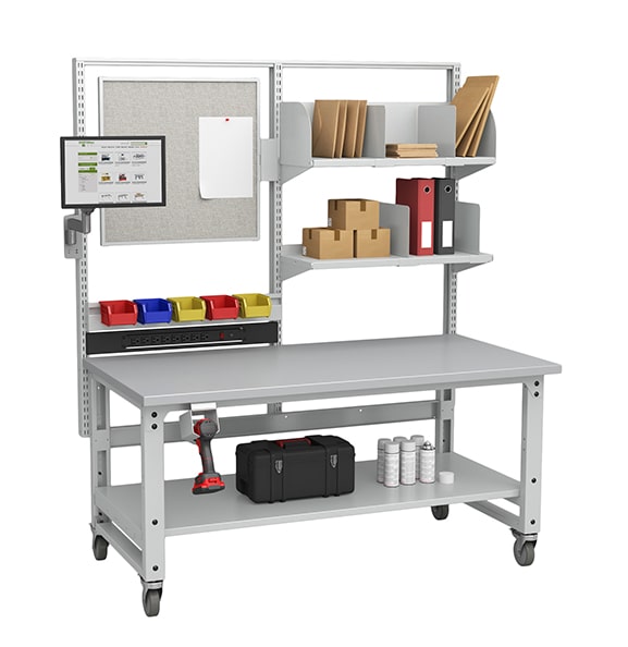 Four post workstation with lower shelf and casters